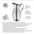 Traditional Surahi-style stainless steel water pitcher with copper and brass features