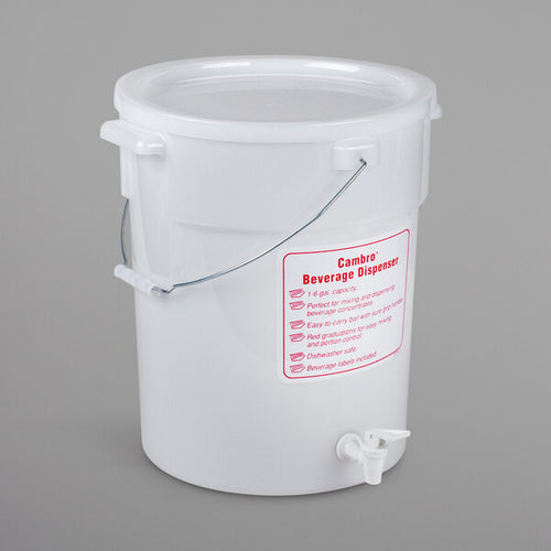 Cambro Commercial 6 Gallon Beverage Dispenser with Drip-Proof Faucet, Measuring Graduations and Snap-On Lid