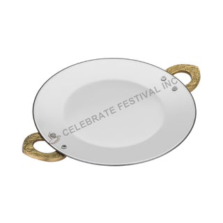 Hand-Hammered Copper & Stainless Steel Tawa with Ornate Brass Handles – Double Sheet Serveware Platter