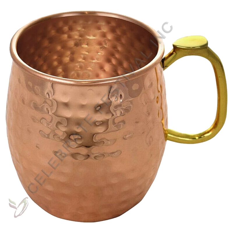 Handcrafted Moscow Mule Copper Mugs Set of 2 with Hammered Finish and Brass Handle