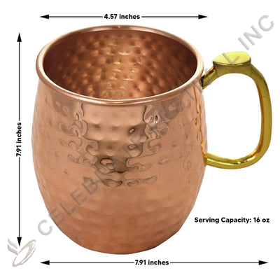 Solid Copper Moscow Mule Mug with Hammered Finish and Vintage Brass Handle