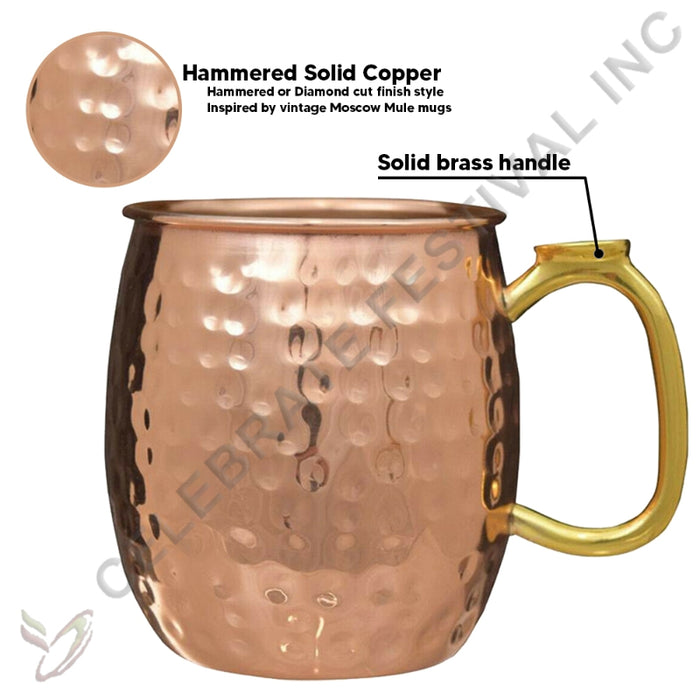 Moscow Mule Copper Mugs Set Of 2,4 Or 6 (Hammered Or Diamond Cut Finish)