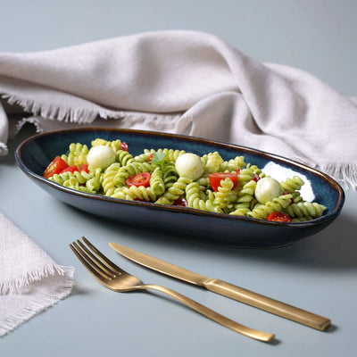Porto Brasil Organic Deep Oval Platter 21.97" Stoneware Oceano ( Case of 12)