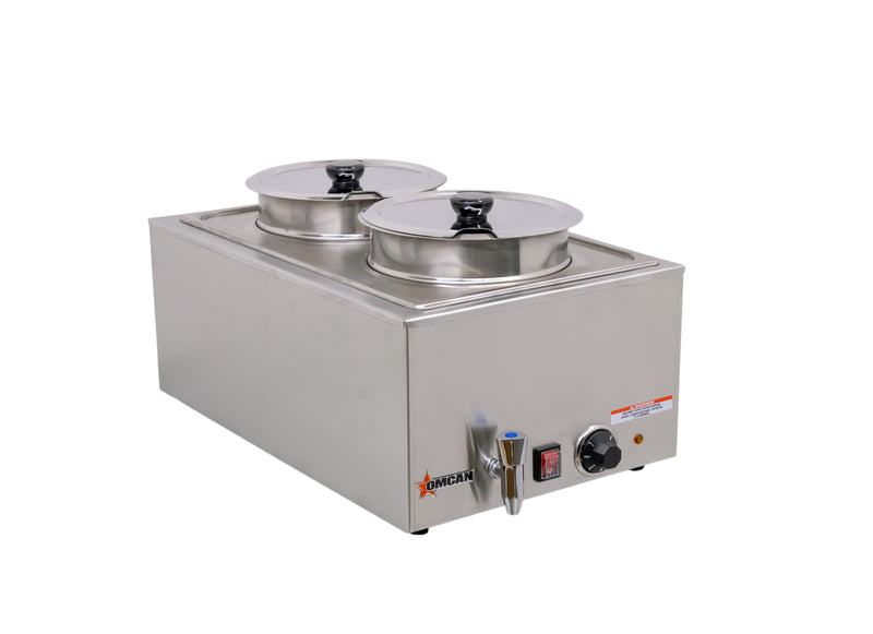 Omcan FW-CN-0016 Full-Size Countertop Food Warmer with Two 8 L / 8.45 Qt Container Insets and Lids – 1200 W, 120 V