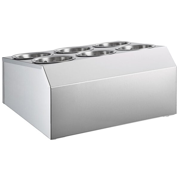 Choice Six Hole Stainless Steel Flatware Organizer with Perforated Stainless Steel Cylinders