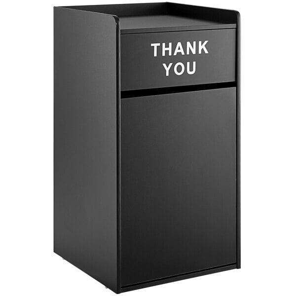 Lancaster Table & Seating Waste 35 Gallon Black Waste Receptacle Enclosure with "THANK YOU" Swing Door
