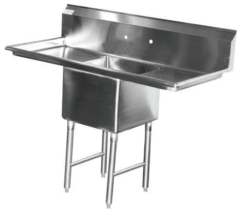 Serve-Ware 38" One Compartment Sink with Right Drainboard & Backsplash – 304 Stainless Steel Heavy Duty Sink (1CWPH1818R-18-V)