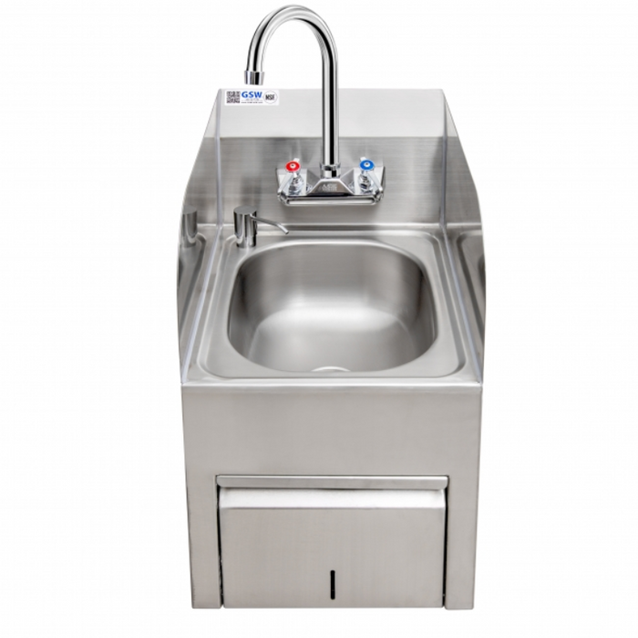 GSW Splash Guard Hand Sink with No Lead Faucet, Towel and Soap Dispenser