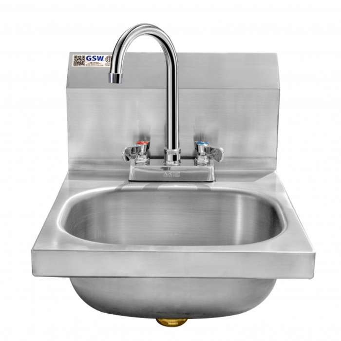 GSW Stainless Steel Wall Mount Hand Sink With Deck Mount Faucet