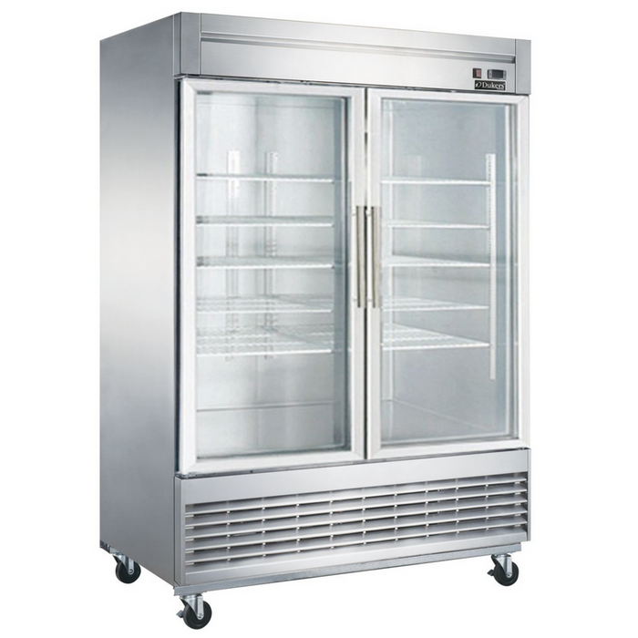 Dukers Reach-Ins Refrigerator D55F-GS2 Bottom Mount Glass 2-Door Commercial Reach-in Freezer