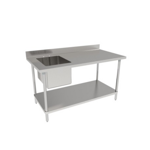 GSW Stainless Steel Prep Tables with Left Sink Bowl