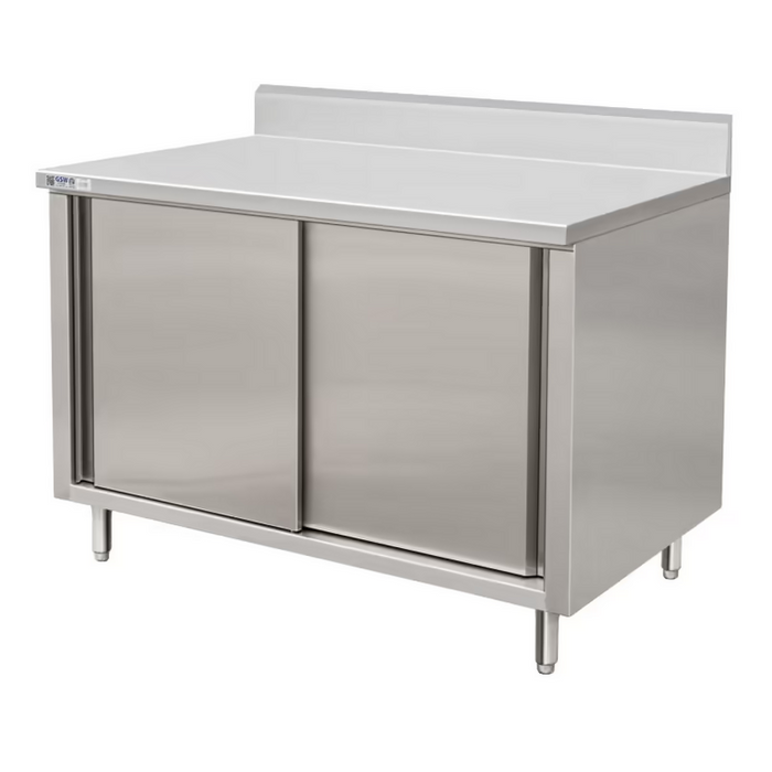 GSW Cabinets 4" Rear Upturn Enclosed Work Table - Sliding Doors