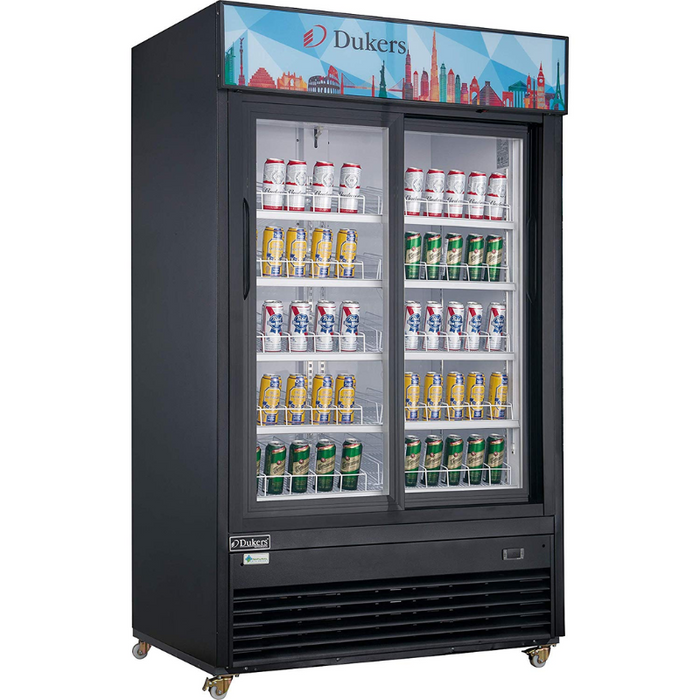 Dukers Glass Door Merchandiser Refrigerator DSM-47SR Commercial Glass Sliding 2-Door Merchandiser Refrigerator in Black