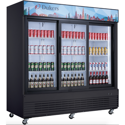 Dukers Glass Door Merchandiser Refrigerator DSM-68SR Commercial Glass Sliding 3-Door Merchandiser Refrigerator