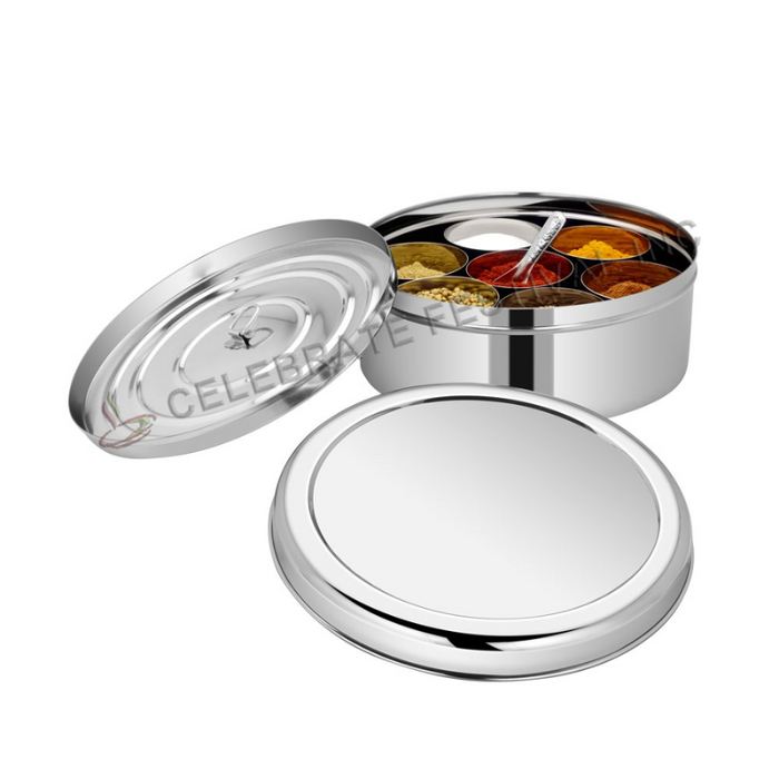 Stainless Steel Spice Box/ Masala Dabba / Organizer - 9" round with 7 bowls