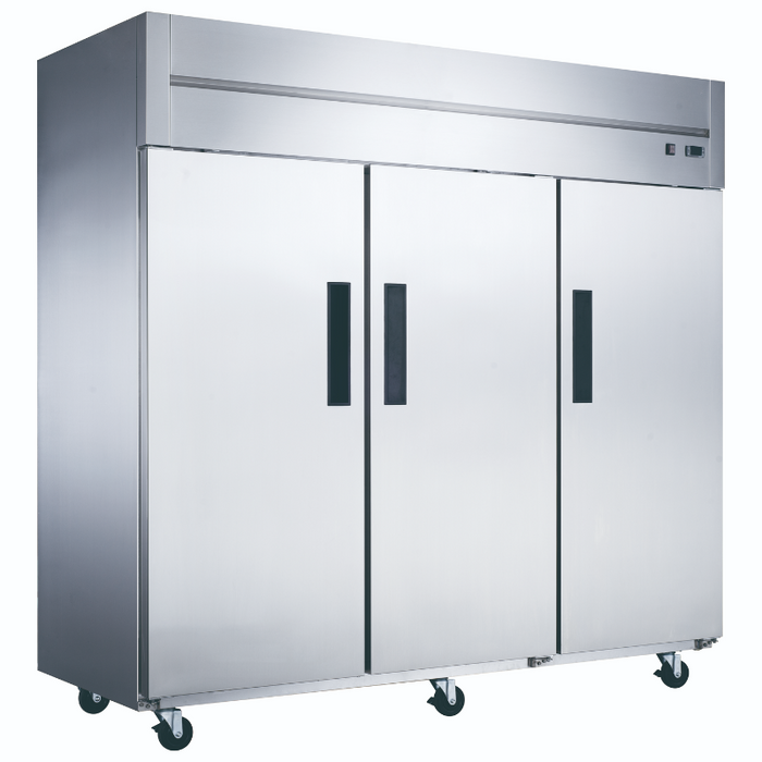 Dukers Reach-Ins Refrigerator D83AF Commercial 3-Door Top Mount Freezer in Stainless Steel
