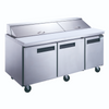 Dukers Food Prep Table Refrigerator DSP72-18-S3 3-Door Commercial Food Prep Table Refrigerator in Stainless Steel