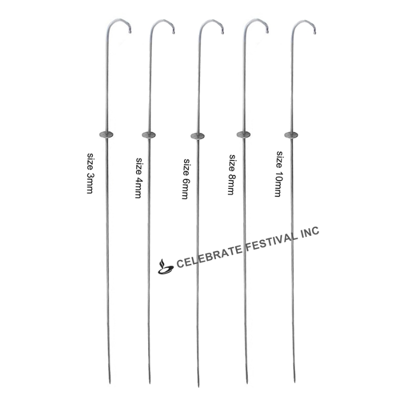 Stainless Steel BBQ SKEWERS - ROUND Options 3,4,6,8 & 10 MM thickness with STOPPER