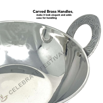 Elegant stainless steel kadai with wired handles for serving hot dishes