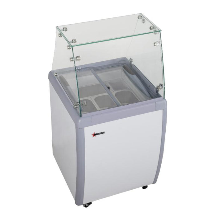 Omcan FR-CN-0005 26″ Four Pan Gelato Dipping Cabinet with Flat Sneeze Guard and Pans