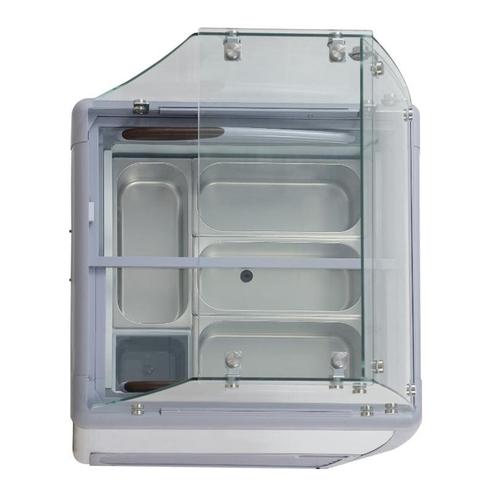 Omcan FR-CN-0005 26″ Four Pan Gelato Dipping Cabinet with Flat Sneeze Guard and Pans