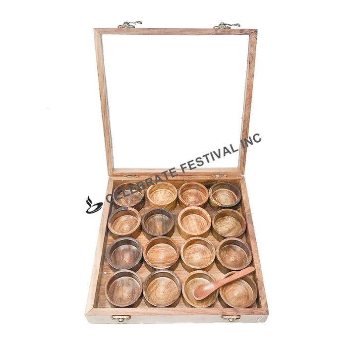 Square Wooden Spice Box; Round Organizer- see Thru Lid