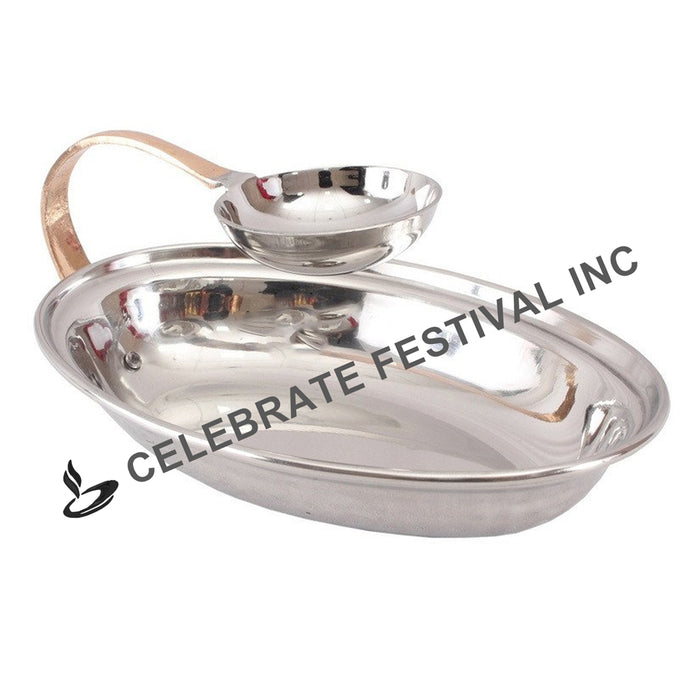Stainless Steel Copper Oval Chip & Dip Platter-16 oz