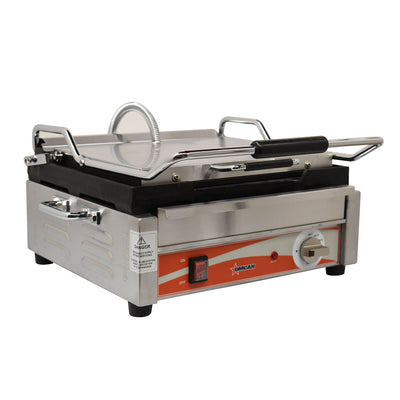 Omcan PG-CN-0679-R Single Panini Grill with Grooved Plates – 12″ x 15″ Cooking Surface – 120V, 1800W