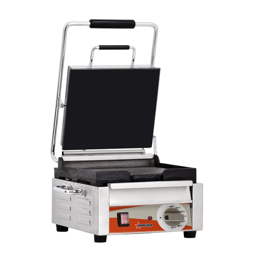 Omcan PG-CN-0515-F Single Panini Grill with Smooth Plates – 10″ x 11″ Cooking Area – 120V, 1800W