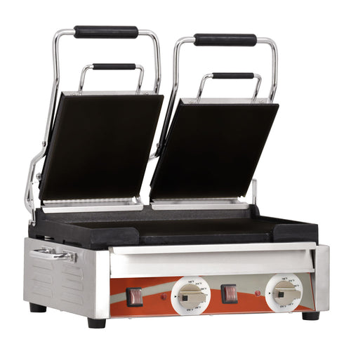 Omcan PG-CN-0711-F Double Panini Grill with Smooth Plates – 10″ x 18″ Cooking Surface – 220V, 3200W