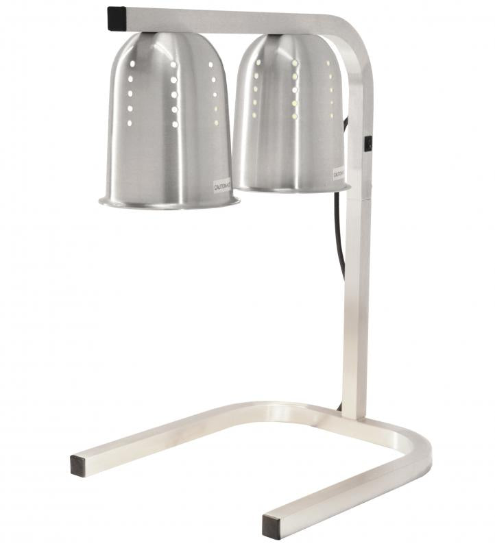 Omcan FW-CN-0533 Commercial Food Heat Lamp Portable Electric Food Warmer 2-Bulb Freestanding, Silver – 500W, 110V