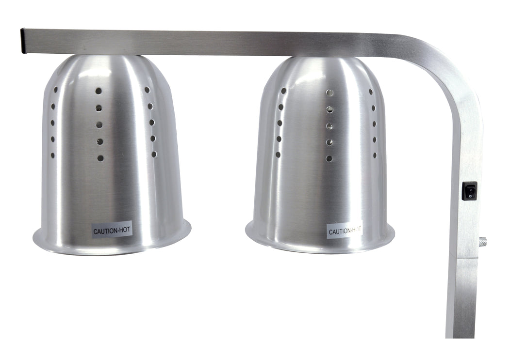 Omcan FW-CN-0533 Commercial Food Heat Lamp Portable Electric Food Warmer 2-Bulb Freestanding, Silver – 500W, 110V