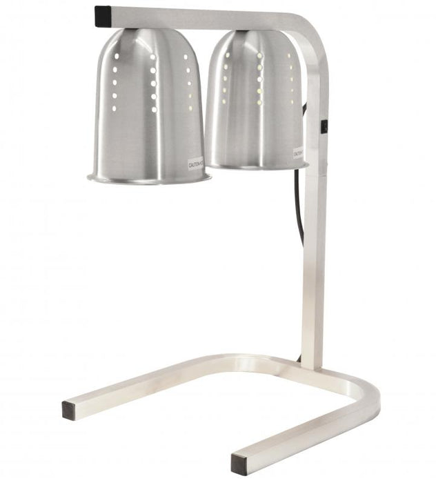 Omcan FW-CN-0533 Commercial Food Heat Lamp Portable Electric Food Warmer 2-Bulb Freestanding, Silver – 500W, 110V