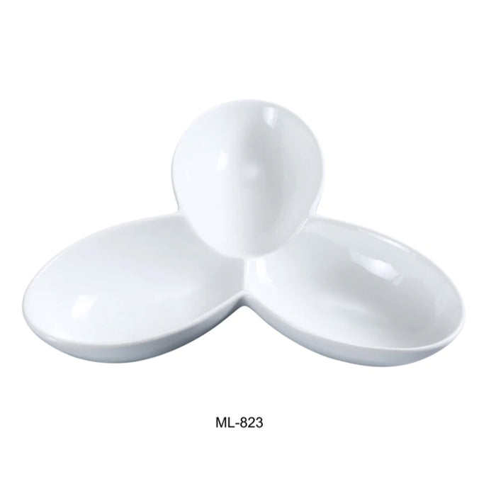 Yanco ML-823 11" X 8 1/2" Three Divided Bowls, Super White, High Quality Porcelain 6 Oz Each, Pack of 12 (1 Dz)