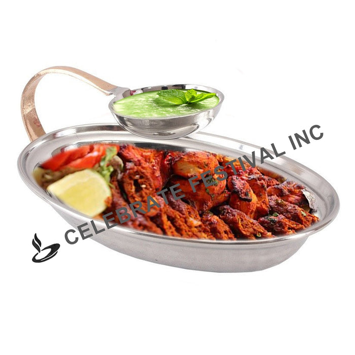 Stainless Steel Copper Oval Chip & Dip Platter-16 oz