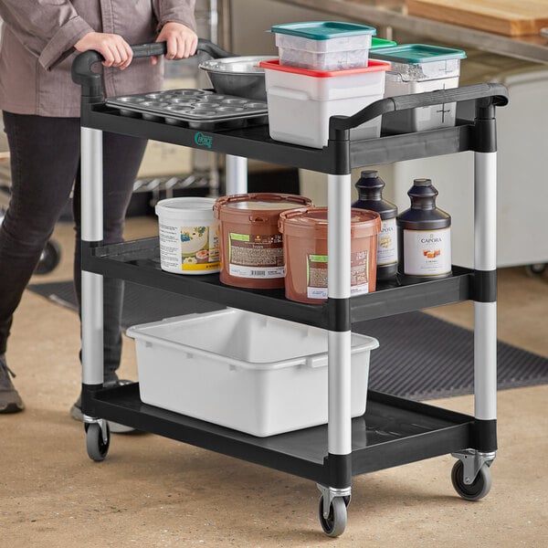 Choice Black Utility / Bussing Cart with Three Shelves - 42" x 20"