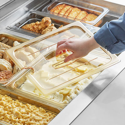 Cambro H Pan Half Size High Heat Food Pan Lid with Handle and Spoon Notch Amber ( Case of 6 )