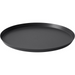 Commercial-grade aluminum pizza pan with dark pre-seasoned finish