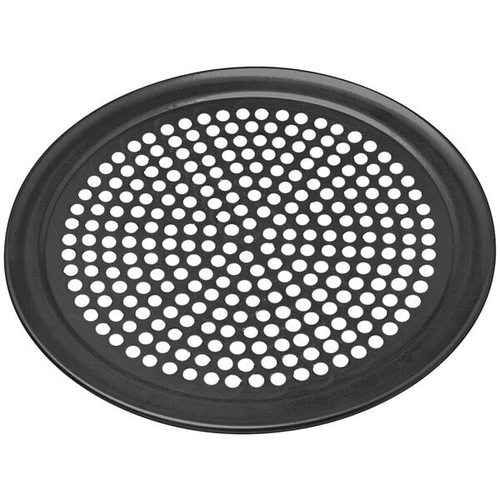 LloydPans perforated aluminum wide rim pizza pan with Tuff-Kote® finish