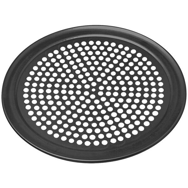 LloydPans perforated aluminum wide rim pizza pan with Tuff-Kote® finish