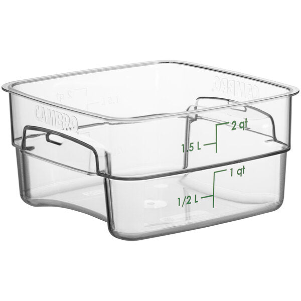 Cambro FreshPro 2 Quart Camwear Square Food Storage Container Clear ( Case of 6 )