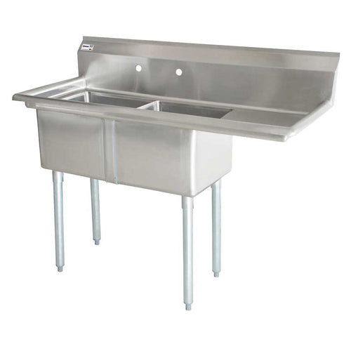 Omcan 25251 Two Tub Sink with 1.8″ Corner Drain and Right Drainboard