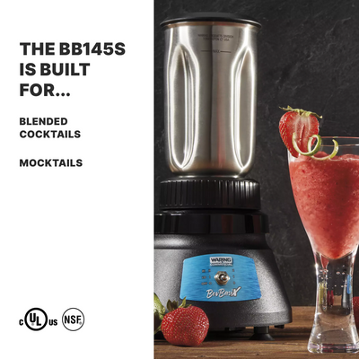 Waring BB145S Commercial Bar Blender – Light-Duty 1 HP Motor & Durable 32 oz. Stainless Steel Jar