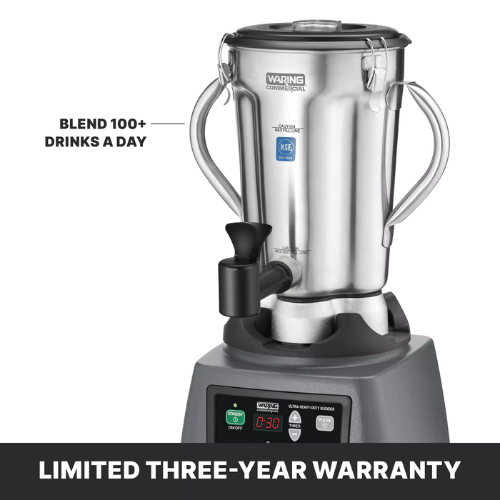 Waring 3.75 HP CB15TSF Food Blender – 120V, 1-Gallon, Timer & Spigot for Precision Blending