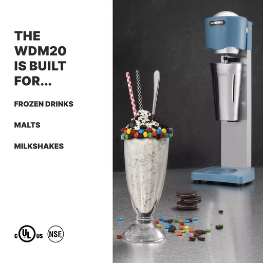 Waring WDM120TX Single-Spindle Drink Mixer – 1 HP, 3-Speed, Heavy-Duty with Built-In Timer