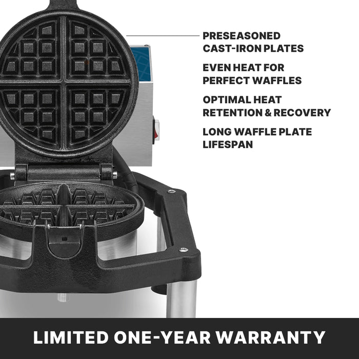 Waring WWHD500 Heavy-Duty Double Cast-Iron Belgian Waffle Maker — 120V, 1600W