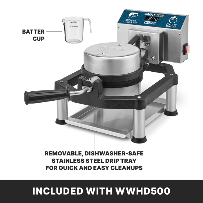 Waring WWHD500 Heavy-Duty Double Cast-Iron Belgian Waffle Maker — 120V, 1600W