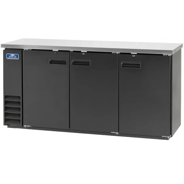 Arctic Air ABB72 73" Solid Door Back Bar Refrigerator – Commercial 3 Door Bar Cooler with Stainless Steel Top