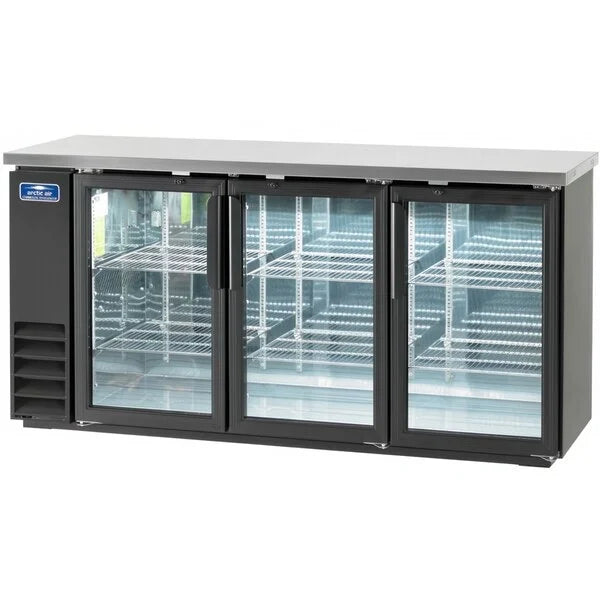 Arctic Air ABB72G 73" Glass Door Back Bar Refrigerator – Commercial 3 Door Bar Cooler with LED Lighting & Stainless Steel Interior