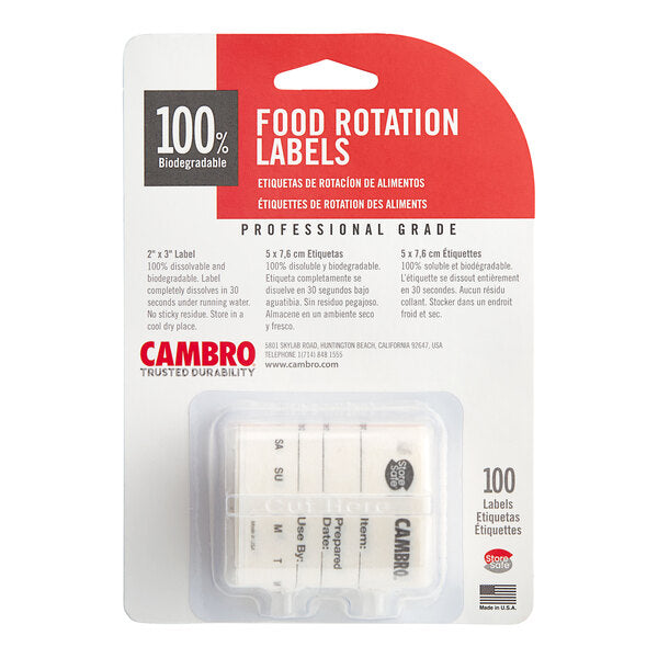 Cambro StoreSafe® Dissolvable Food Rotation Labels